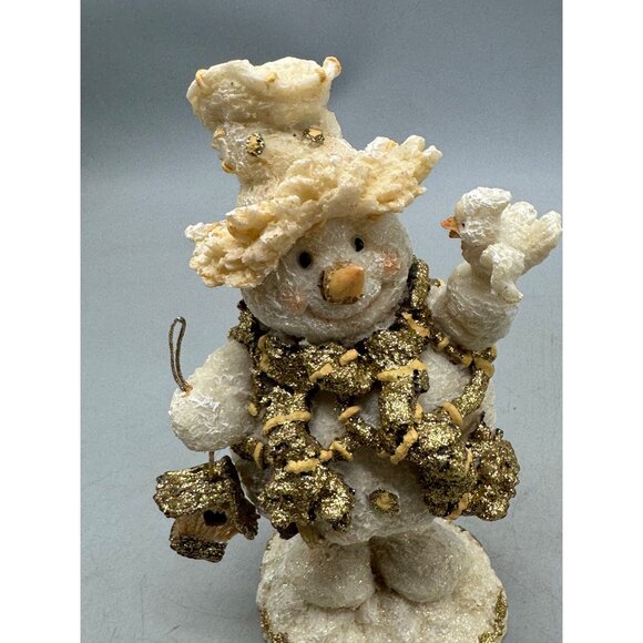 Vintage Bobbly head Snowman Figurine with Gold Accents & Birdhouse Used READ - Picture 6 of 7